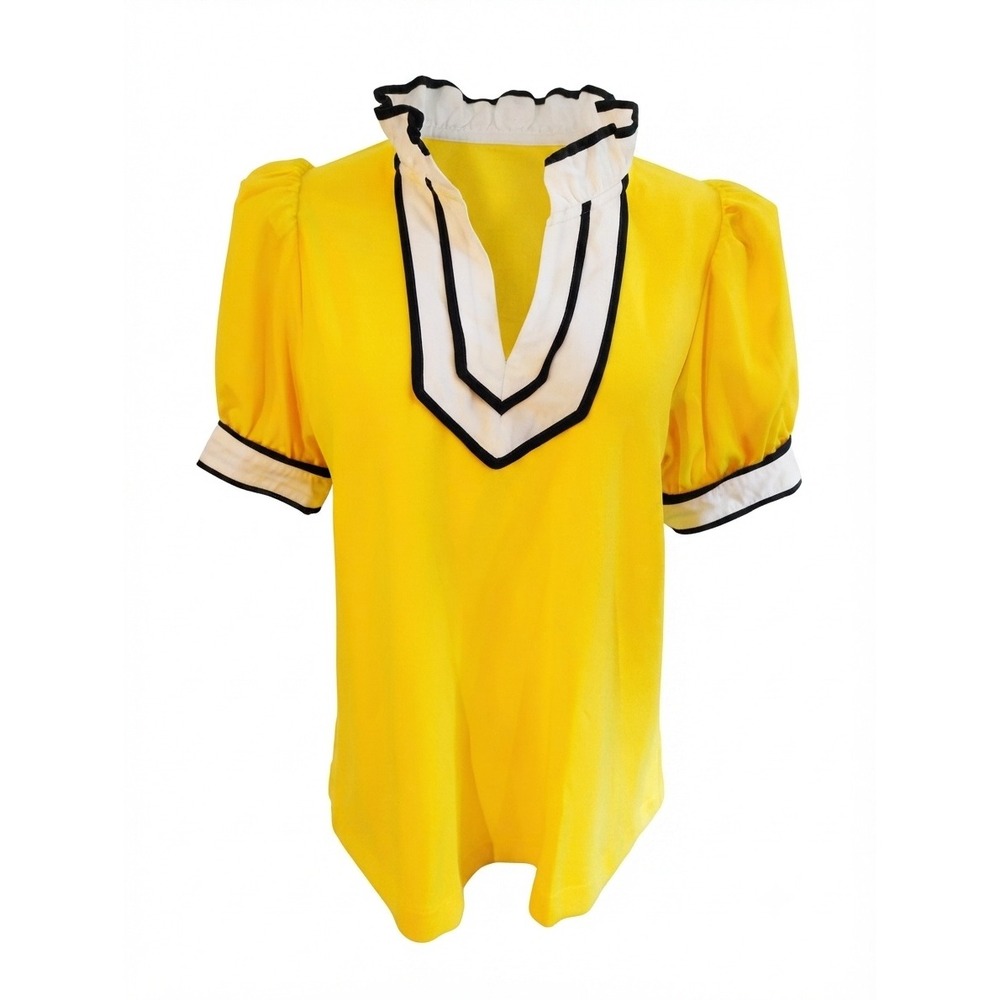 Jodifl Yellow Black Trim Puff Sleeve Blouse Size Small NWOT